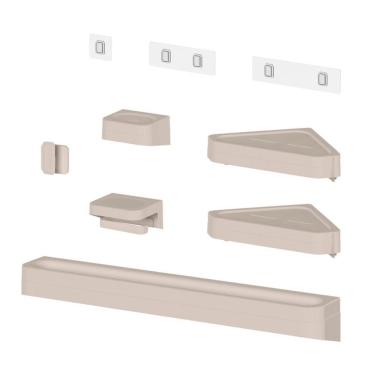 Imagem de Kit Banheiro 6 Peças Saboneteira + Porta Papel Higiênico + 2 Porta Shampoo + Toalheiro + Gancho + Adesivos Bege Ou