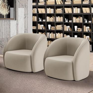 Imagem de Kit 2 Poltronas Decorativas Sala De Estar Clarke Veludo Bege G45 - Gran Belo