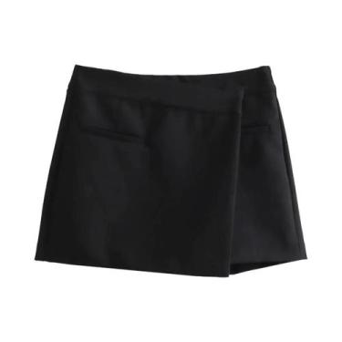 Imagem de Saia Mini Vintage De Cintura Alta Com Fenda Para Mulheres, Com Bolsos 