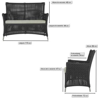 Imagem de 1 Sofá área Externa Igapó Alumínio Fendi Corda Náutica E3 Preto