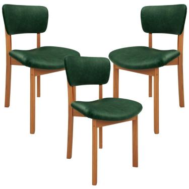 Imagem de Kit 3 Cadeiras Para Sala de Jantar Cozinha Living Estofada Dara L02 Couríssimo Verde Musgo - Lyam Decor
