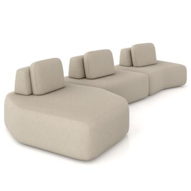 Imagem de Sofá Ilha Modular Para Sala Living Orgânico 480cm Angra K01 Veludo Bege - Lyam Decor