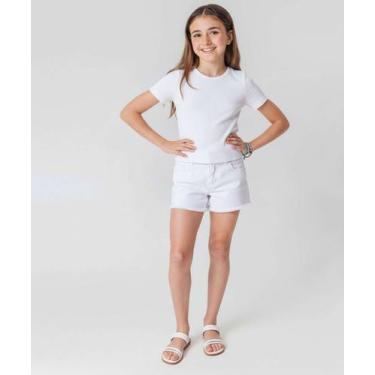 Imagem de Short Juvenil Sarja Barra Desfiada Tam 10 a 16 Branco-80132 - Bimbus, 