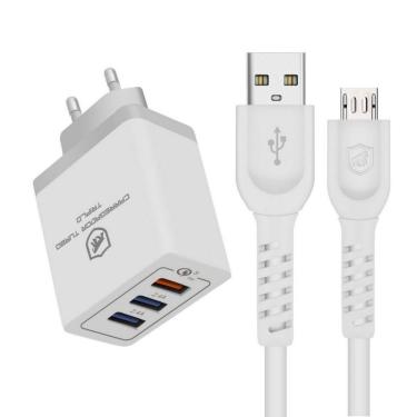 Imagem de Kit Carregador Turbo Triplo + Cabo Dual Shock Micro Usb V8 Branco - Gshield