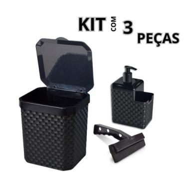 Imagem de Kit Lixeira Pia 5 Litros Porta Detergente Sabão Rodinho de Pia Kit Coz