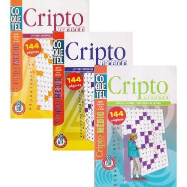 Imagem de Livro de Passatempos Coquetel Cripto Cruzada Coletânea Kit 3 Volumes N