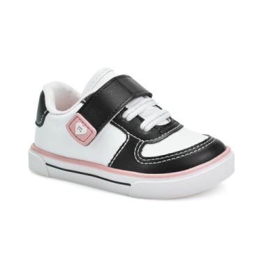 Imagem de Tênis Molekinha Meninas Branco e Preto Ajuste tiras autocolantes -, Br