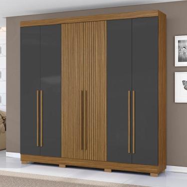 Imagem de Guarda Roupa Roupeiro 230 6 Portas 2 Gavetas Atacama Ripado Grafite Aramóveis