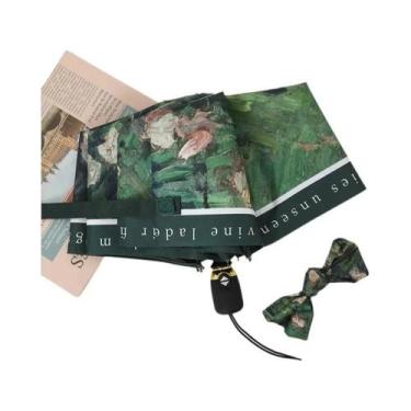 Imagem de Guarda-chuva Feminino Anti-UV Automático Com Estampa De Pintura a Óleo