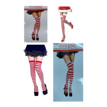 Imagem de Meia Calça Branca C/ Listras Vermelha - 7/8 - Lolita Cosplay