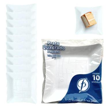 Imagem de 10 Pratos Quadrado Descartável Sobremesa Bolo Festas 16cm - Descarfest