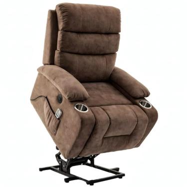 Imagem de Poltrona Reclinável Elétrica Lift com Elevação Niara Veludo Marrom C01 - Mpozenato