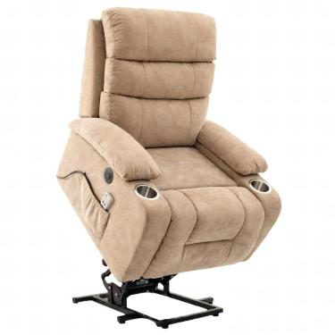 Imagem de Poltrona Reclinável Elétrica Lift com Elevação Niara Veludo Bege C01 - Mpozenato