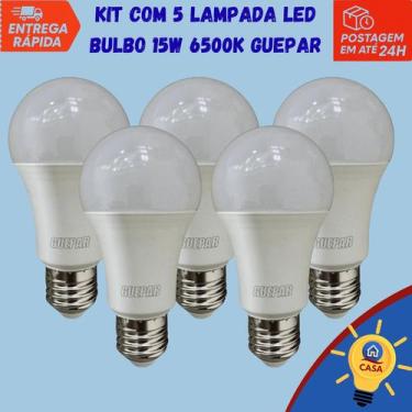 Imagem de Lâmpada LED Bulbo 15W Bivolt 6500K  Guepar Kit com 5 unidades