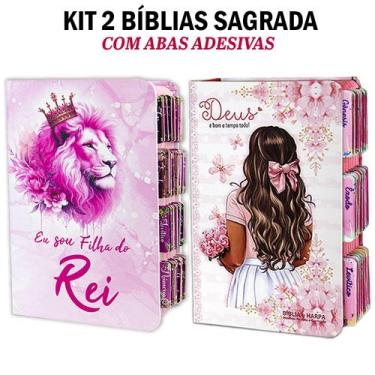 Imagem de Kit 2 Bíblia Sagrada Evangélica Com Índice Abas Adesivas - Filha do re