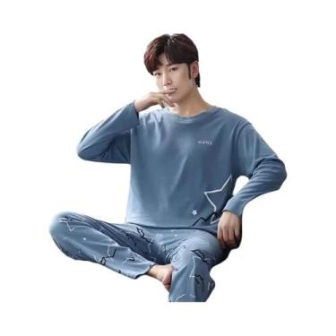 Imagem de Conjunto De Pijama Masculino Xadrez De Manga Longa Com Camisa De Botõe