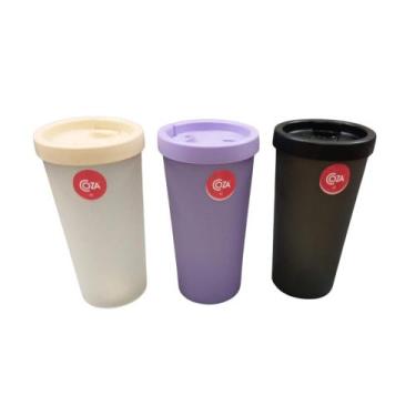 Imagem de COMP Kit com 3 Copos 500ml com Cores Sortidas Tampa Coza Nutri Brinox 