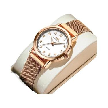 Imagem de Relógio De Pulso Feminino À Prova d'Água Com Pulseira De Malha De Aço 