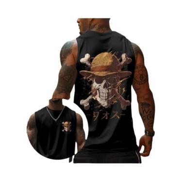 Imagem de Camiseta Regata Masculina De Algodão One Piece Anime Luffy Zoro, Corte