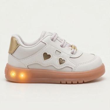 Imagem de Tênis Bebê Molekinha Com Luz Branco, Branco, Dourado, 20