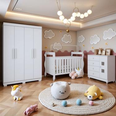Imagem de Quarto de Bebê Completo com Guarda-roupa, Berço e Cômoda Lipe em MDF