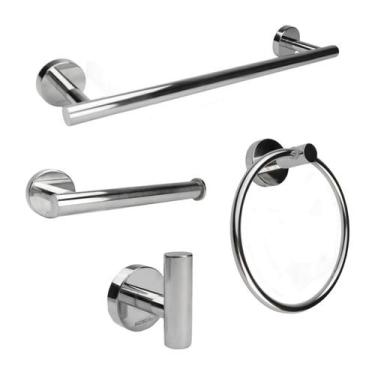 Imagem de Kit Acessórios 4 Peças Para Banheiro Lavabo Aço Inox Cromado - KOKAY