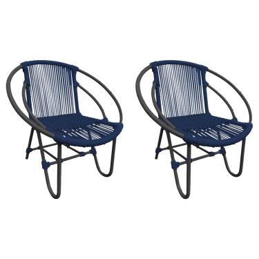 Imagem de Kit 2 Cadeiras Decorativa Julia Em Corda Náutica E Base Em Alumínio Preta- Azul Marinho