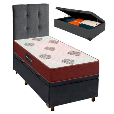 Imagem de Kit Cama Box Bau + Cabeceira + Colchão Solteiro D45 Inovaflex - Cinza