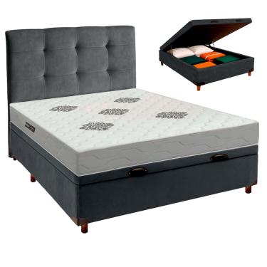 Imagem de Kit Cama Box Bau + Cabeceira e Colchão Casal ISO100 Confort Premium Inovaflex