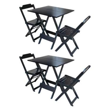Imagem de Kit 2 Conjuntos De Mesa Dobravel Com 2 Cadeiras De Madeira 70x70 - Pre