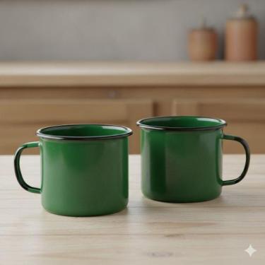 Imagem de Caneca Esmaltada Verde kit 2 unidades xicara retro 350ml Xicara Acampa