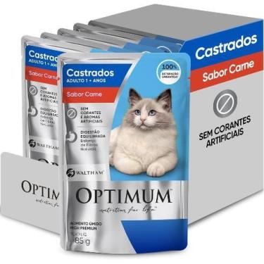 Imagem de Caixa com 20 sachês Optimum Gatos Adultos Castrados Carne 85gr - Optim