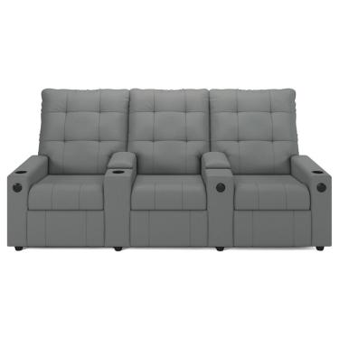 Imagem de Poltrona De Cinema Reclinável 3 Lugares Baú Usb Mallie Fh9 Pu Cinza - Mpozenato