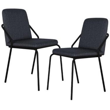 Imagem de Kit 02 Cadeiras Estofada Para Sala de Jantar Loft Preto C01 Linho Graf