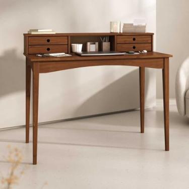 Imagem de IDIMEX Mesa Escrivaninha Retro Madeira Maciça 4 Gavetas 1 Nicho Milano 4 Gavetas 110 cm...