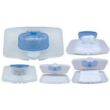 Imagem de Porta Lenços Umedecidos Portátil com Tampa Trava Prático Rosa Azul BabyGo Baby