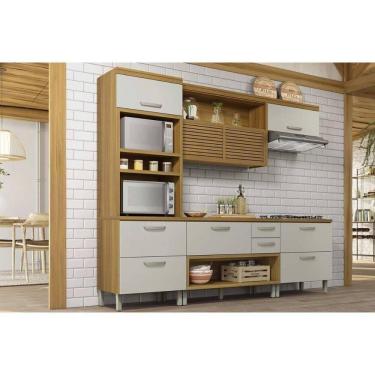 Imagem de Cozinha Modulada Nesher Princesa 4 Peças (1aéreo+2balcões+1paneleiro) C6p65 Freijo-off...