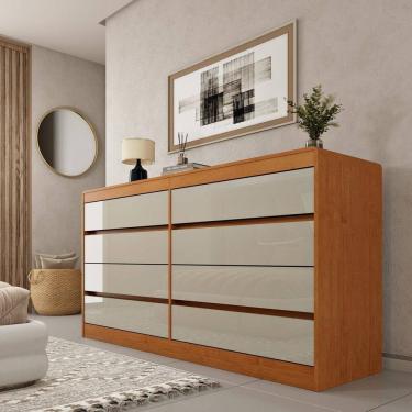 Imagem de Cômoda 8 Gavetas Orgânica 100% Mdf 158cm Luna Espresso Móveis Cinamomo/Off White