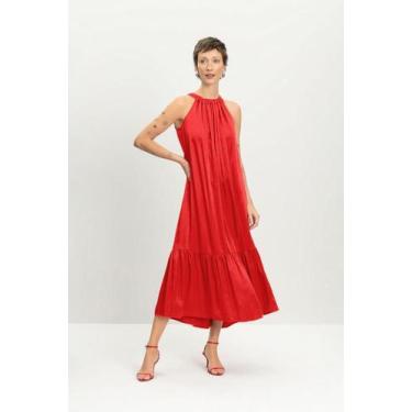 Imagem de Vestido feminino longo de cetim Essendi -Vermelho, P, Vermelho