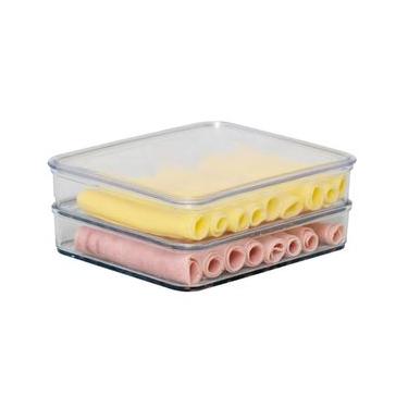 Imagem de Porta Frios Empilhável Plástico Transparente com Tampa Pote para Presunto e Queijo Duplo Cinquetti