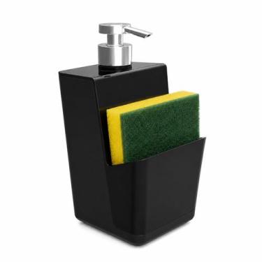 Imagem de Dispenser Porta Detergente Líquido 500ml Esponja Pia Cozinha Preto - S