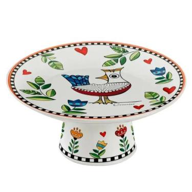Imagem de Prato para Bolo com Pé em Porcelana Egan Italy Cocorico Laranja 19,3cm