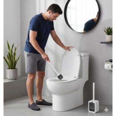 Imagem de Escova Sanitária Plástico Suporte Limpeza Banheiro Higiene Esfregão Ba
