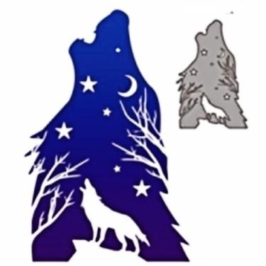 Imagem de Matriz de corte de metal lobo, lua e estrelas para scrapbooking DIY - 