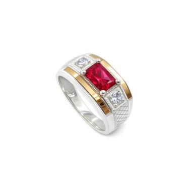 Imagem de Anel Formatura Masculino Prata 925 com Aplique de Ouro 14k - Maça de P