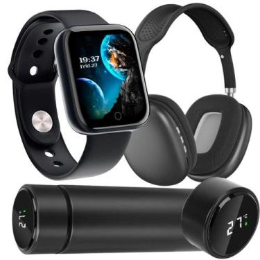 Imagem de Kit academia Fone Bluetooth + Garrafa térmica 500ml inox Led + Relógio