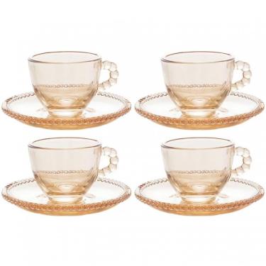 Imagem de Conjunto de Xícaras e Pires Pearl em Cristal 80ML com 4 Peças para Café Âmbar Wolff