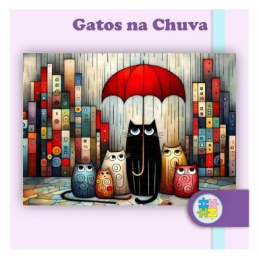 Imagem de Quebra-cabeça Madeira Gatos Na Chuva A4 153 Peças com caixa em madeira