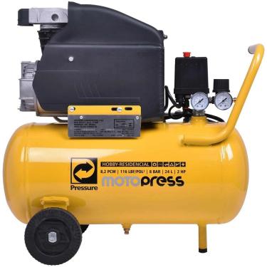 Imagem de Motocompressor Motopress 2HP com Deslocamento de 8,2 PCM e Tanque de 24L na Cor Alumínio Pressure 220V