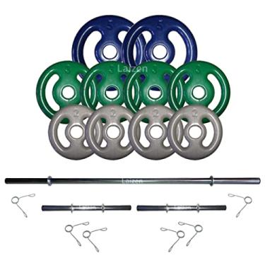 Imagem de Kit Fitness 30kg Anilhas Emborrachadas + 2 Barras 40cm + Barra 150